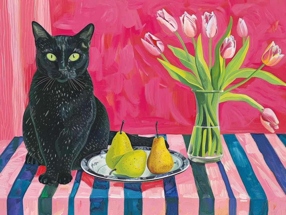 Black Cat With Tulips 10