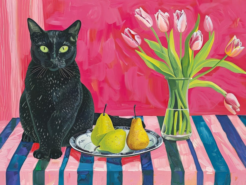 Black Cat With Tulips 10