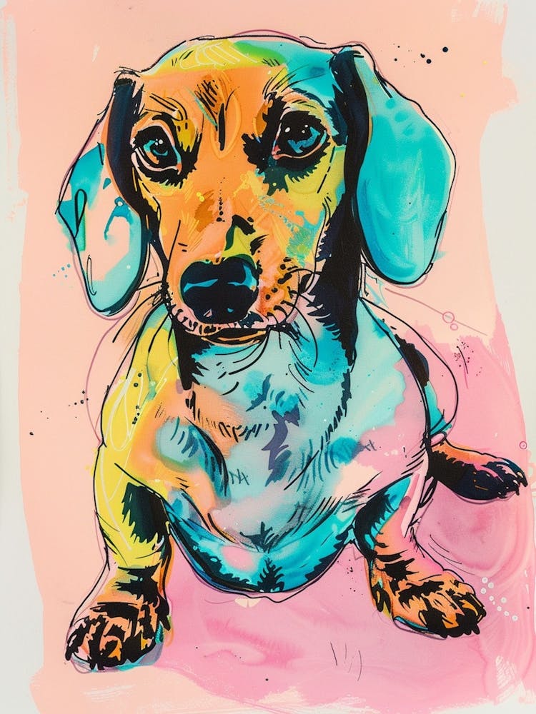 Dachshund Watercolour Dog Pastel Line Illustration 4
