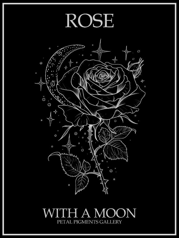 Rose With A Moon Line Drawing 2 Poster Inverted