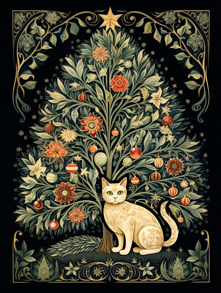 William Morris Style Christmas Cat 6