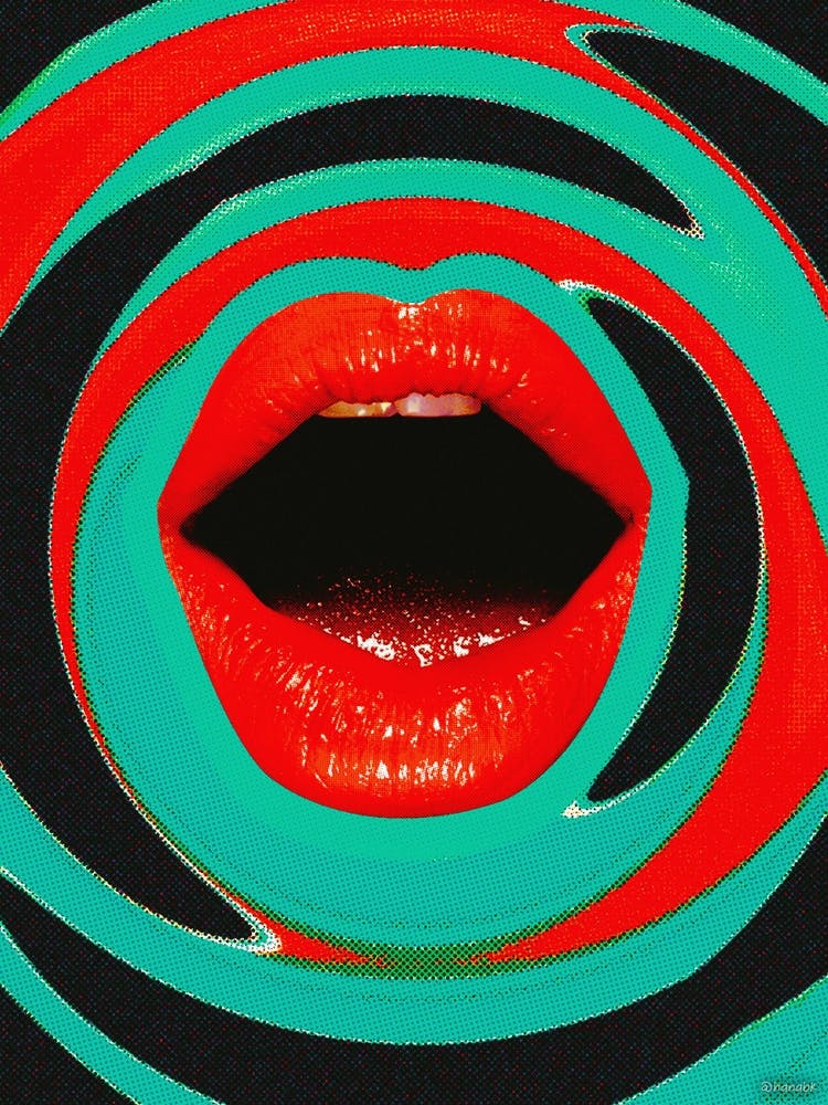 Red Mod Retro Lips Collage Green & Black