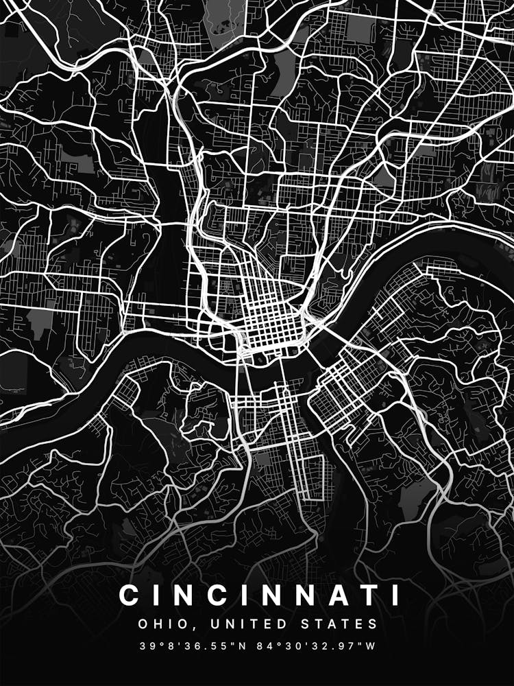 Cincinnati Ohio USA Black Map