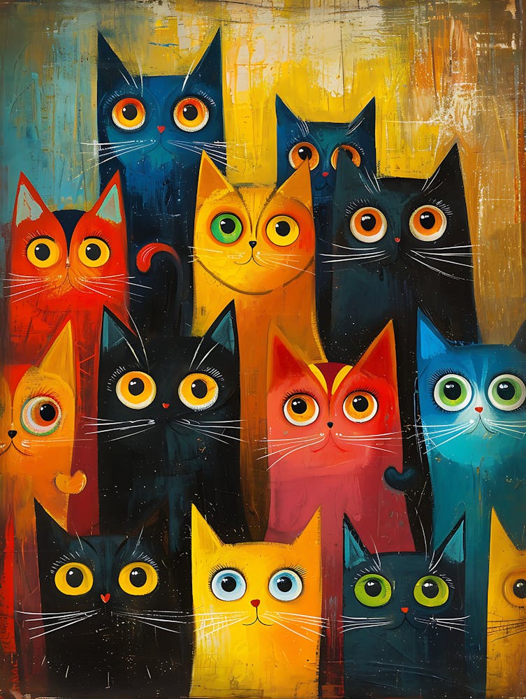 Beautiful Painting Funky Cats 4