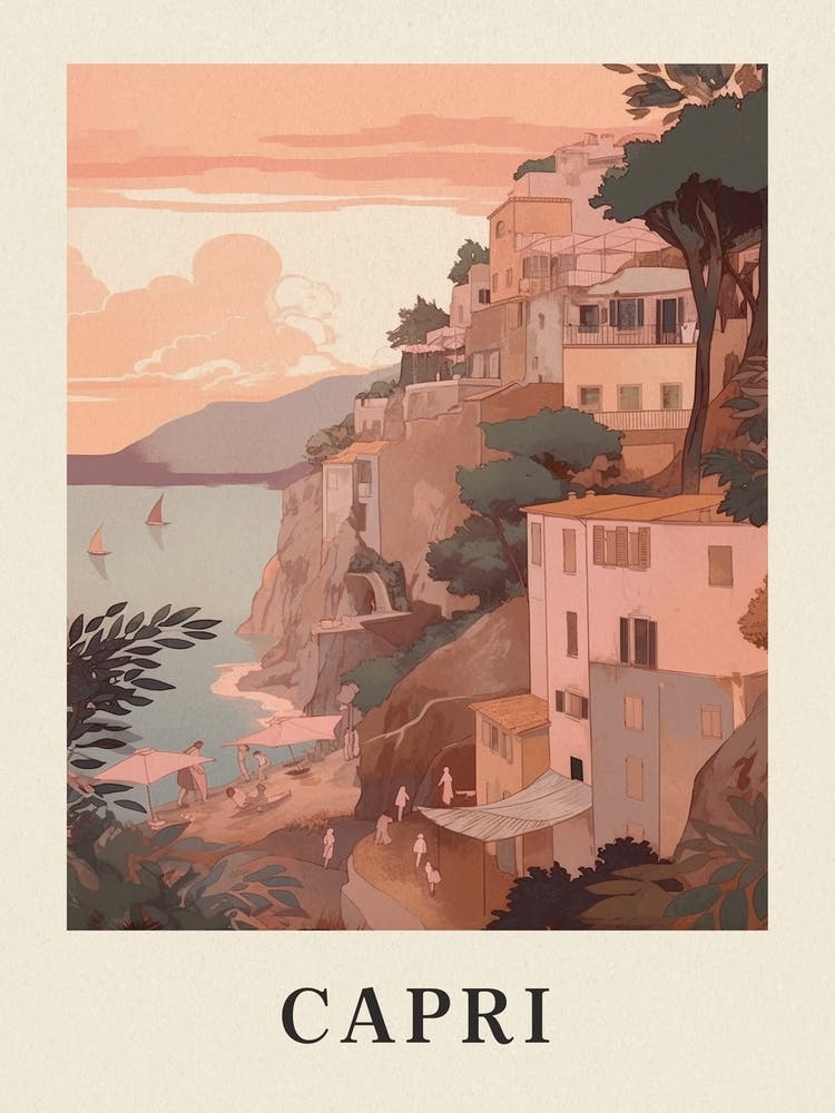Capri Vintage Pink Italy Poster