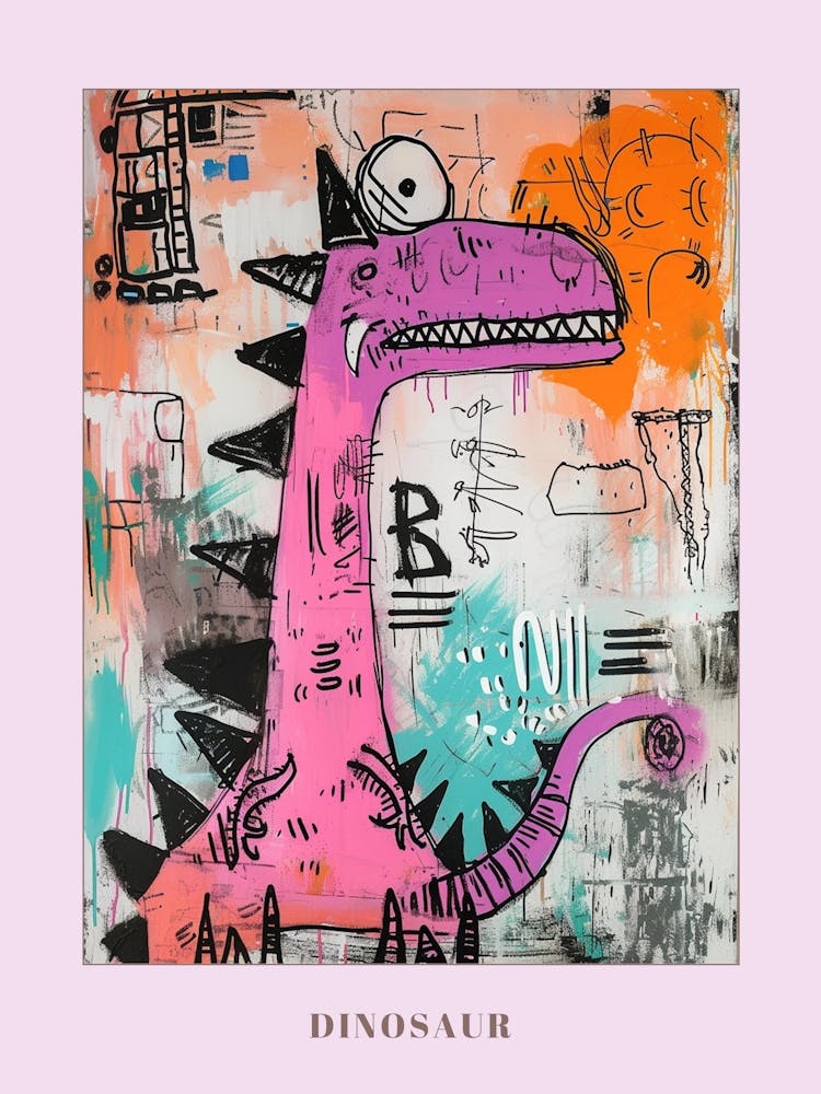 Pink Abstract Graffiti Style Dinosaur Poster