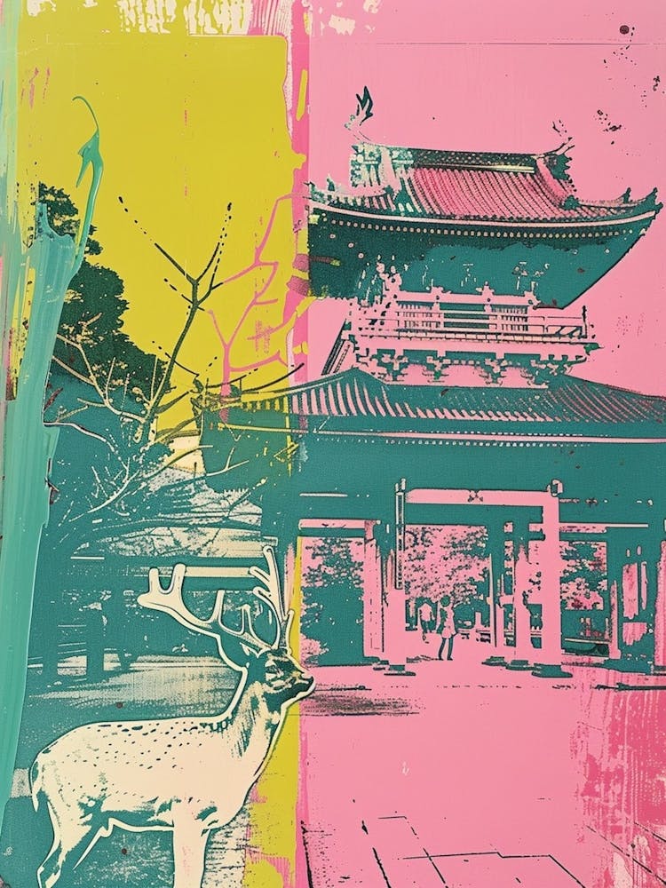 Nara Deer Park Retro Duotone Silkscreen 2