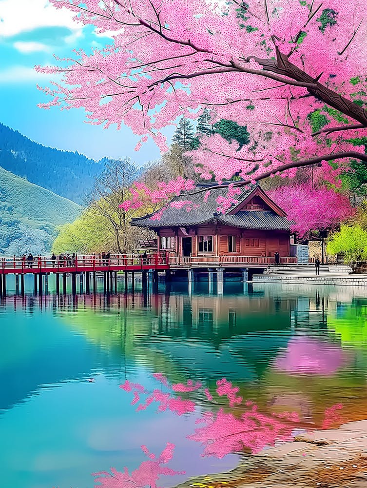 Cherry Blossoms By The Lake