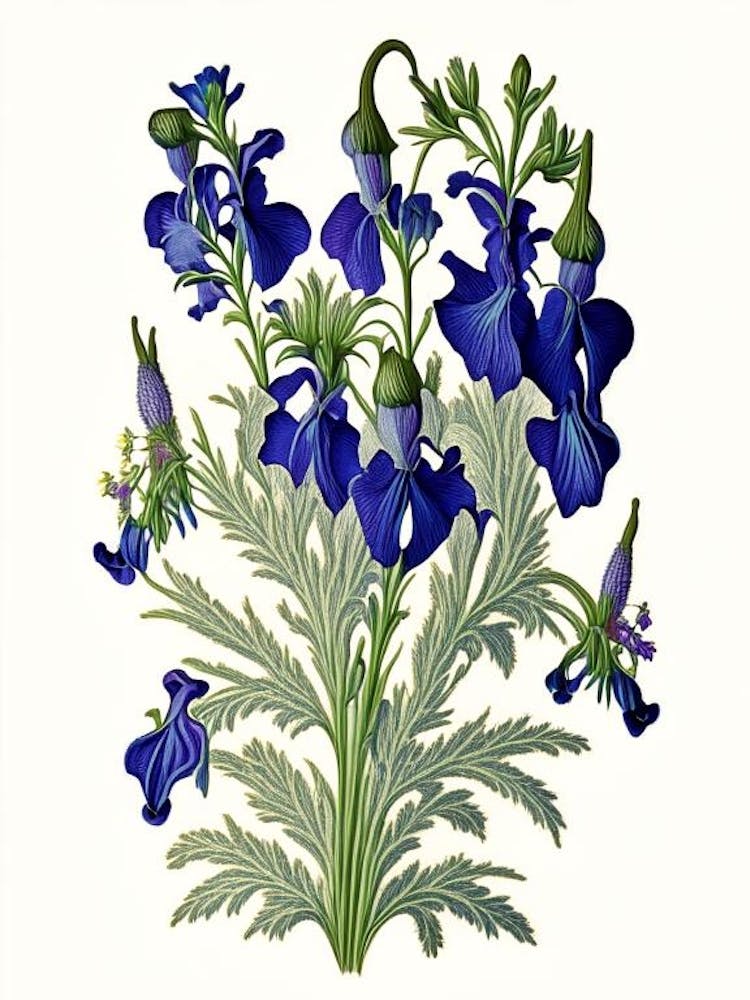 Larkspur Floral 2 Botanical Vintage Poster Flower