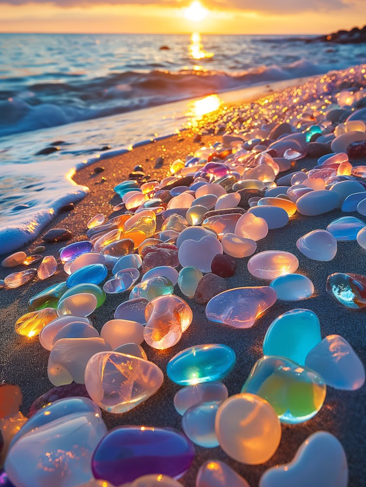 Glass Pebbles On The Beach