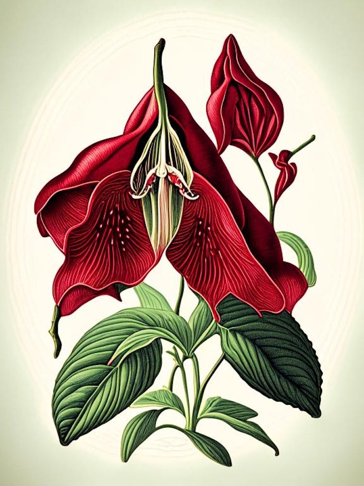 Red Trillium Wildflower Vintage Botanical