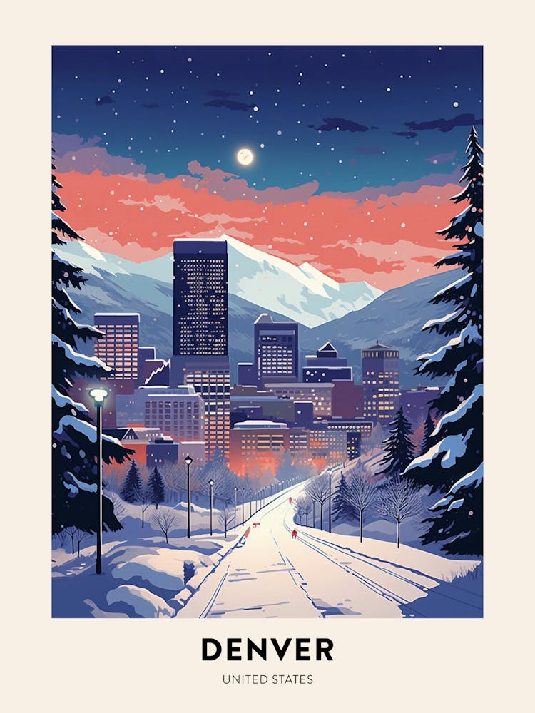Winter Night  Travel Poster Denver Colorado 2