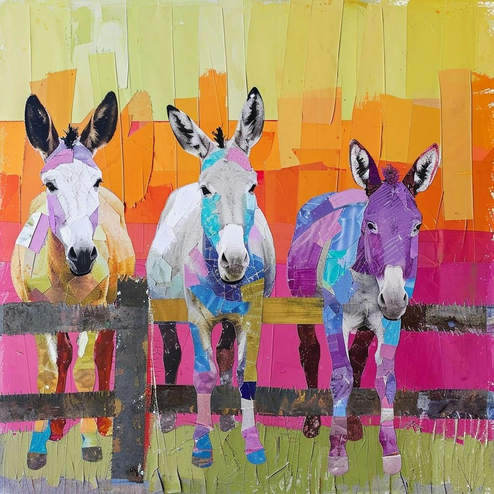 Kitsch Collage Of Donkeys 1