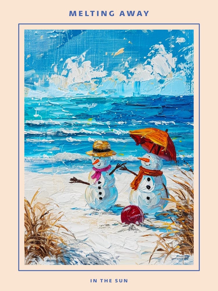 Snowmen On The Beach Painting Poster 1