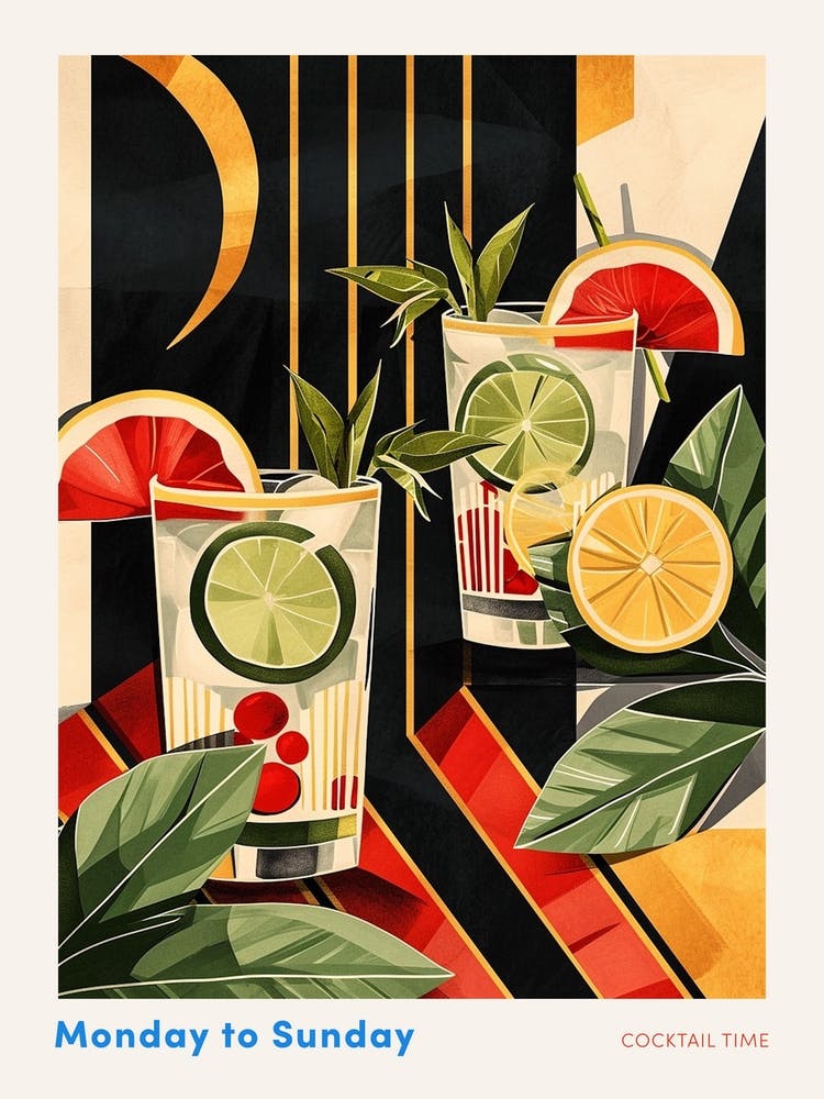 Art Deco Cocktail With Fruit Slices Poster