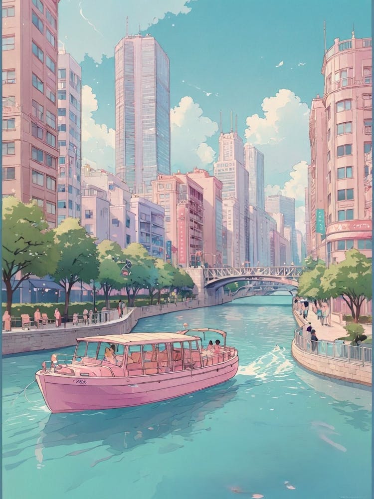 Pink Boat On The River