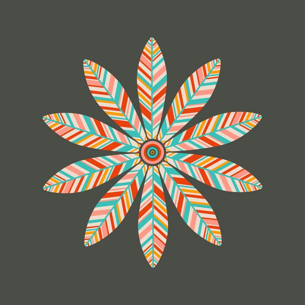 Petal Mandala Mid-Century Modern Scandi Folk Floral in Retro Boho Colours on Charcoal Brown