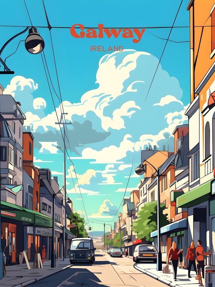 Galway Ireland Streetview Modern Travel Illustration