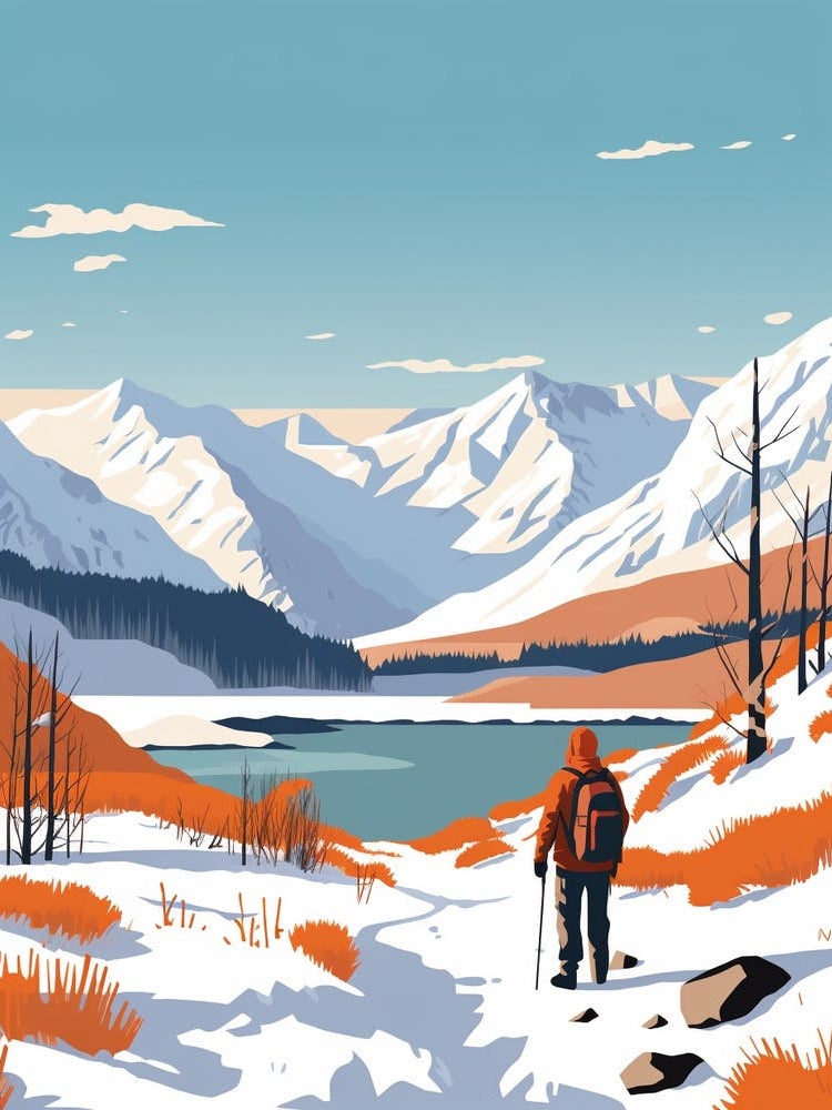Retro Winter Illustration Snowdonia United Kingdom 4