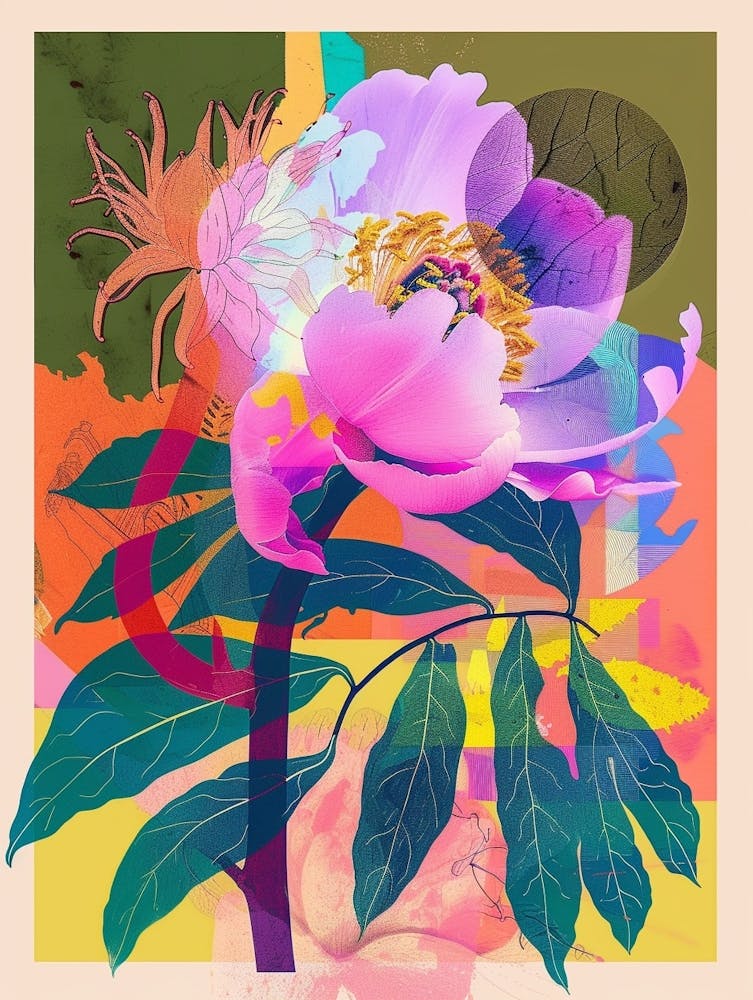 Peony 4 Neon Flower Collage