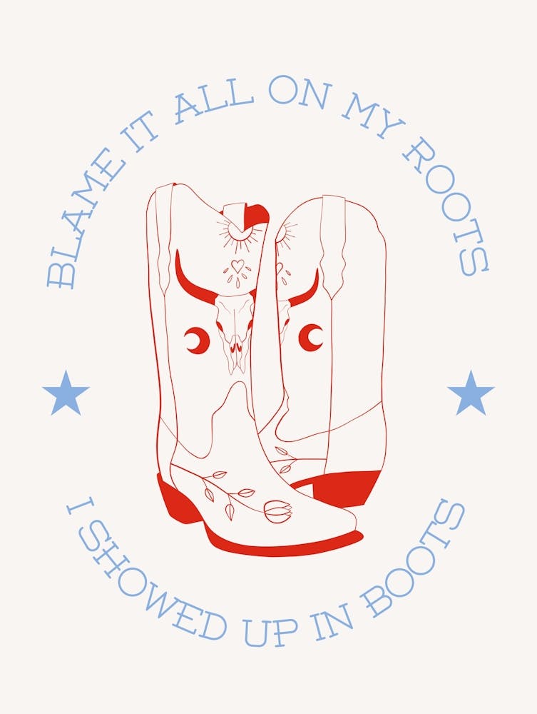 Showed Up In Boots Blue & Red
