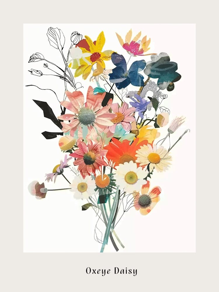 Oxeye Daisy Collage Flower Bouquet Poster