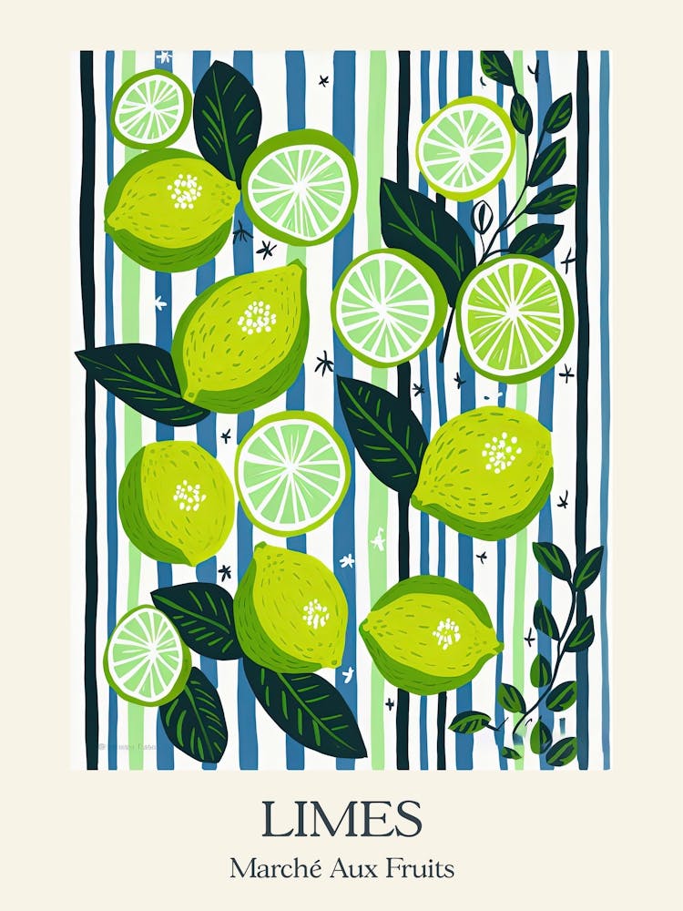 Marche Aux Fruits Limes Fruit Summer Illustration 3