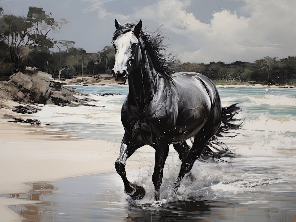 A Horse Oil Painting In Hyams Beach, Australia, Landscape 4