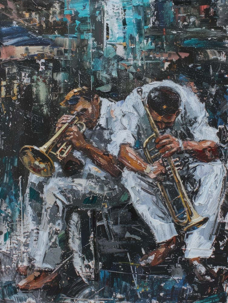Two Musicians Playing Trumpets