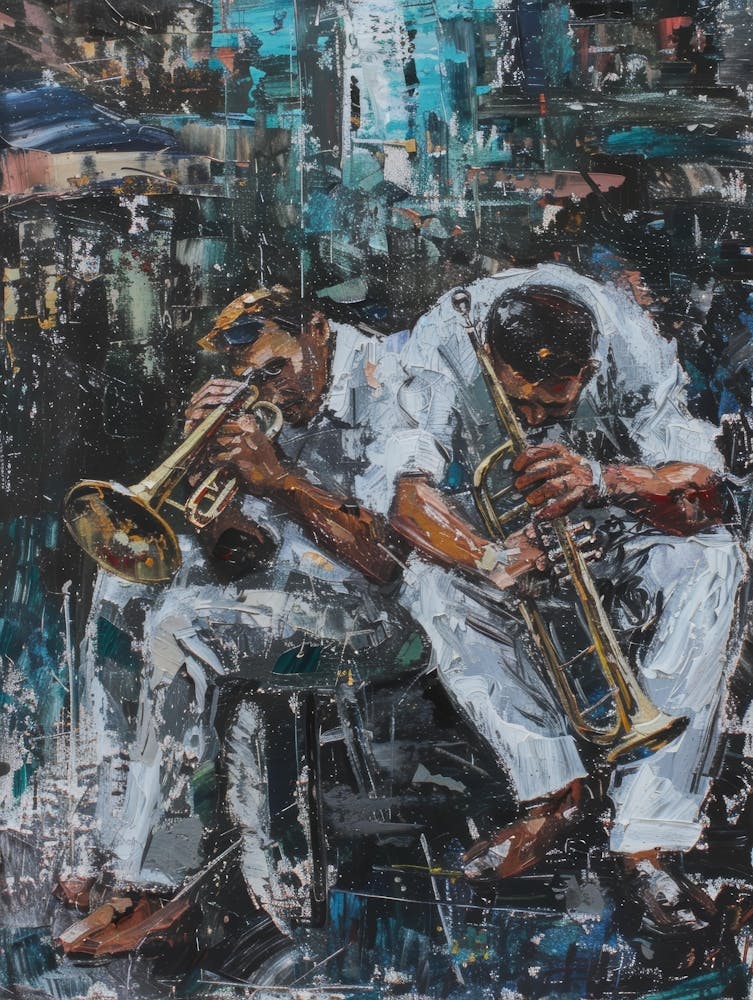 Two Musicians Playing Trumpets