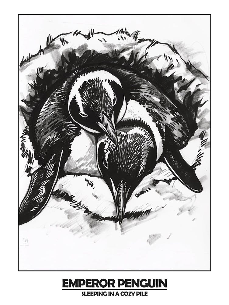 Penguin Sleeping In A Cozy Pile Poster 2