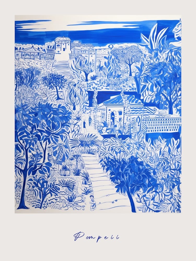 Pompeii 2 Italy Blue Drawing Poster