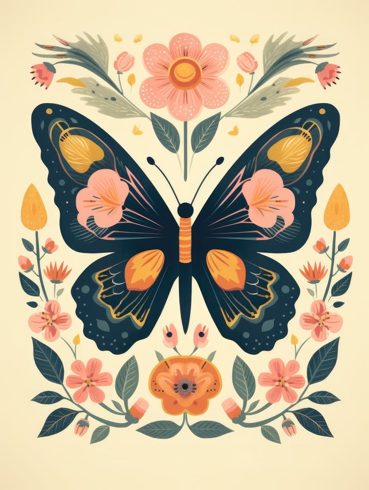 Butterfly In Floral Pattern
