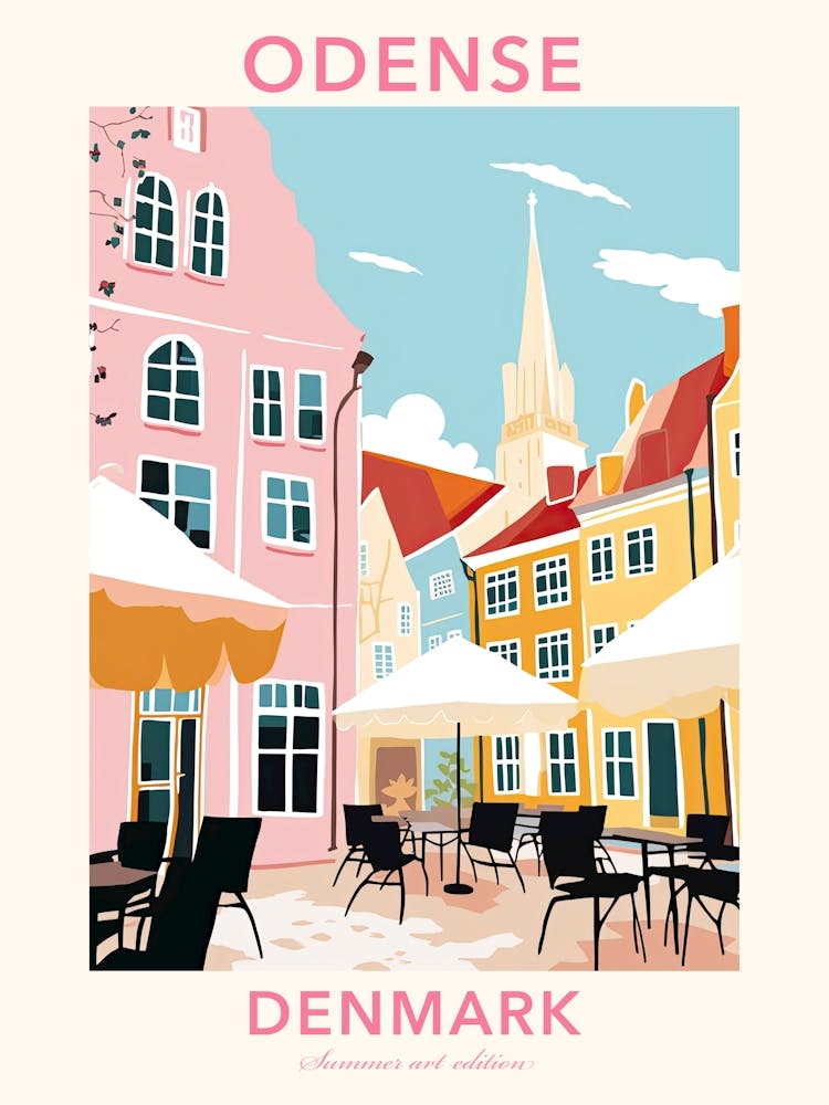 Odense, Denmark, Flat Pastels Tones Illustration 3 Poster