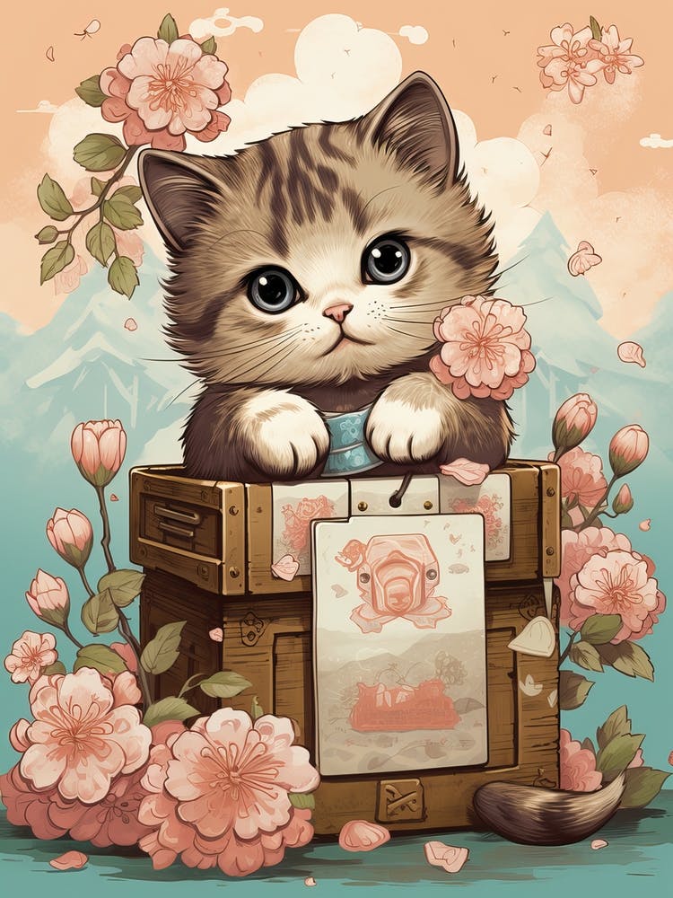 Kawaii Cat Drawings Collecting Stamps 1