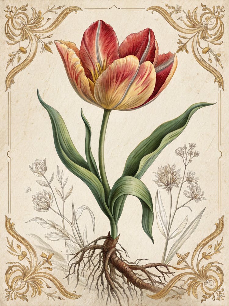 Oil Painting Style Detailed Illustration Of A Tulipe