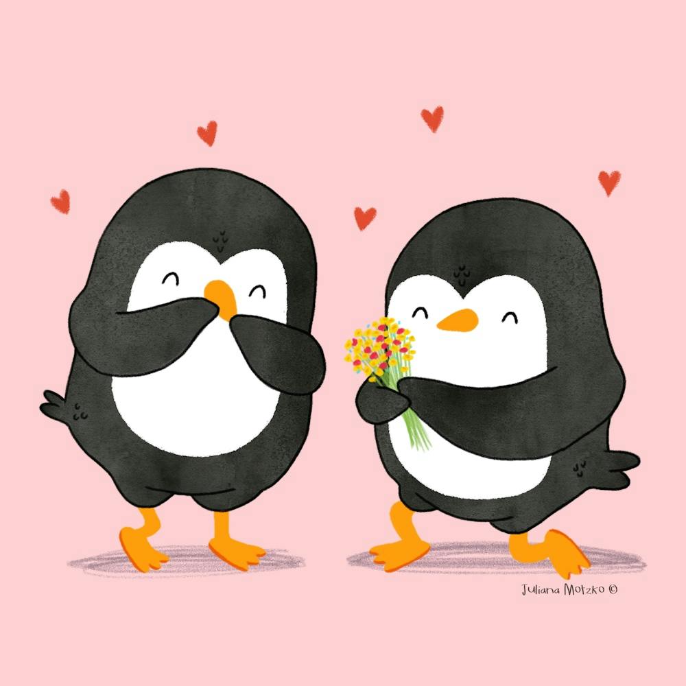 Cute Penguins in love on a date