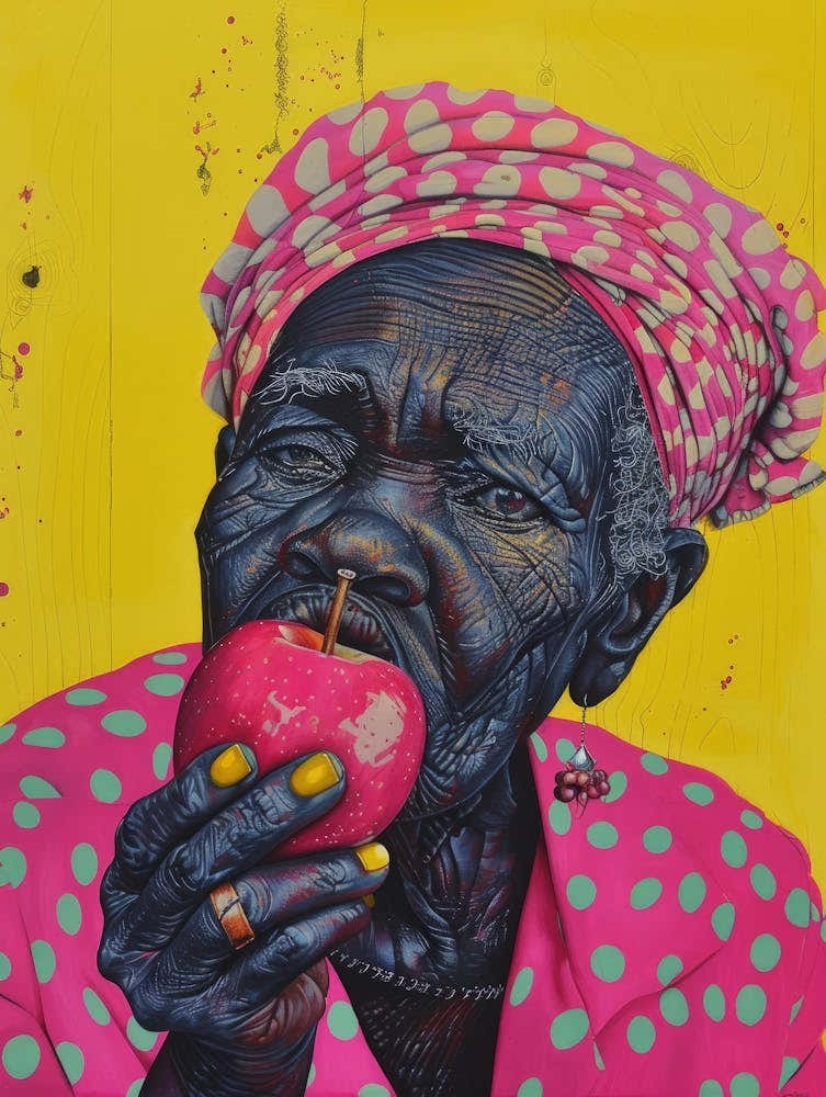 African Woman Eating Apple
