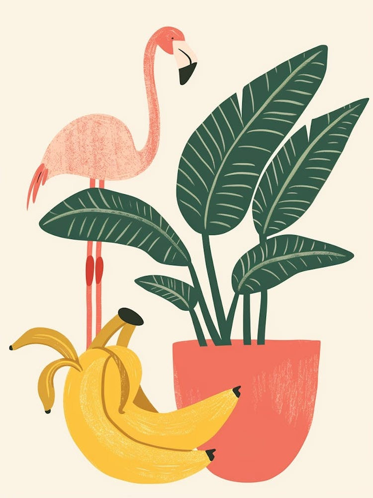 Jamess Flamingo And Banana Plants Minimalist Illustration 2