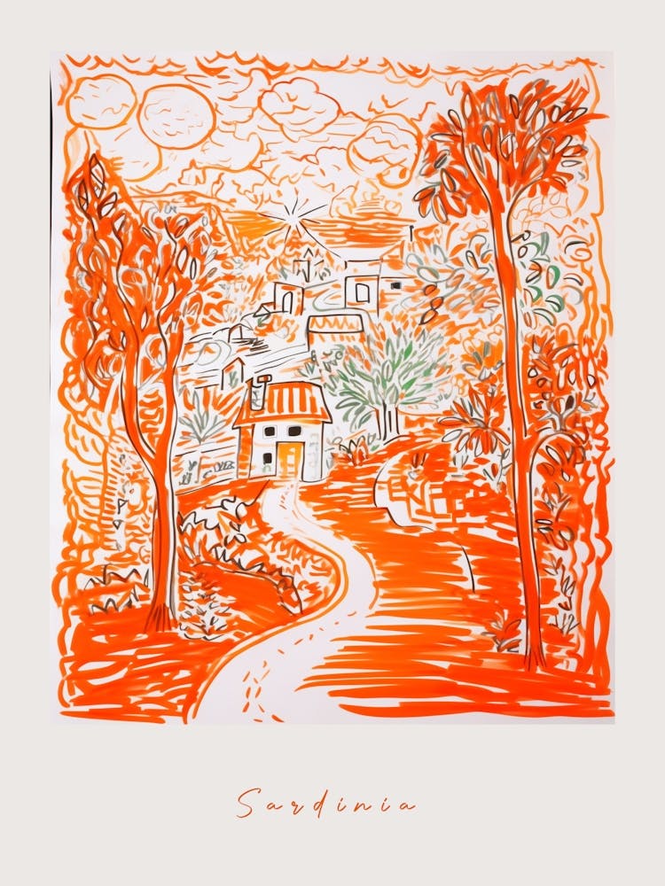 Sardinia 2 Italy Orange Drawing Poster