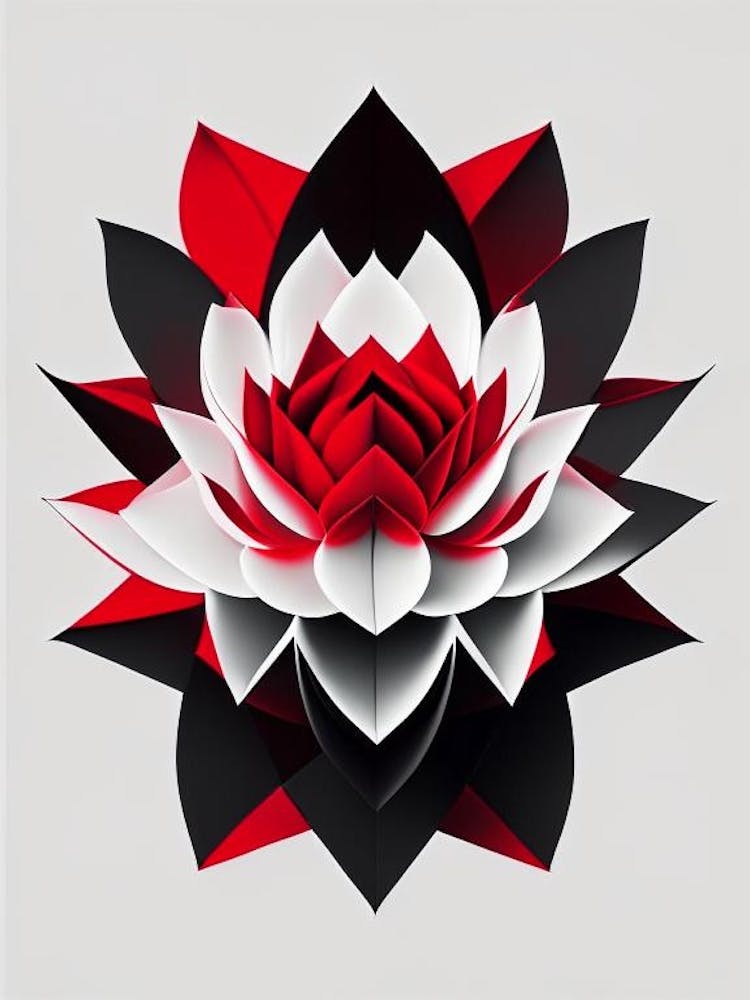 Red Lotus Black And White Geometric 2