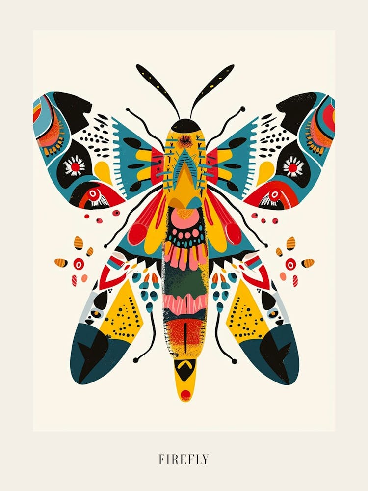 Colourful Insect Illustration Firefly 9 Poster
