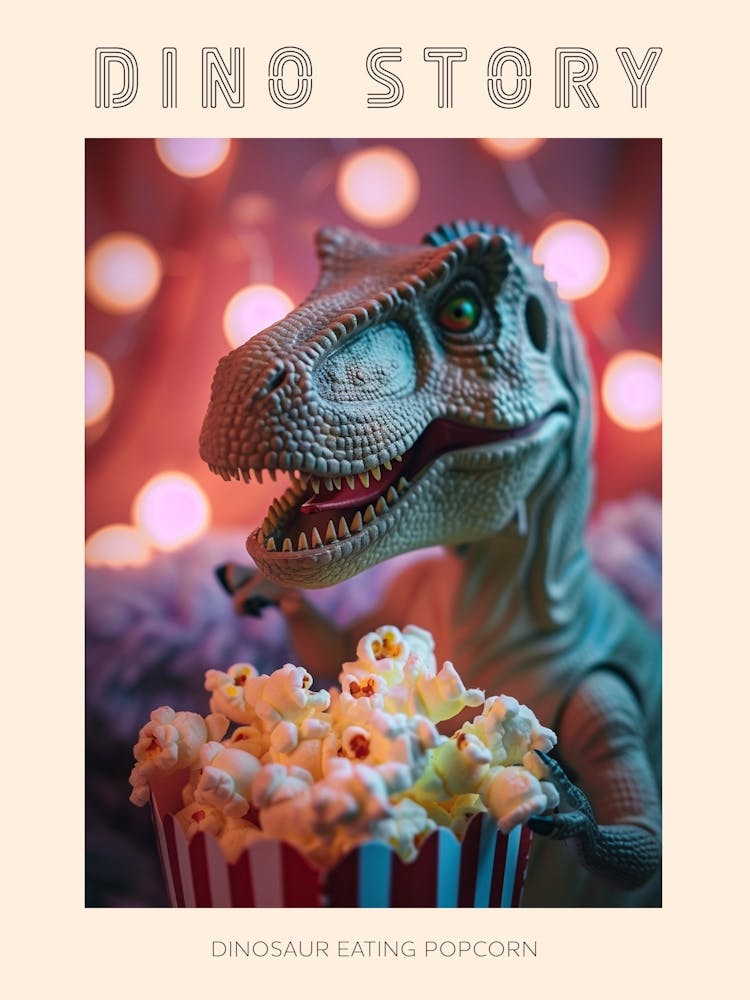 Pastel Toy Dinosaur Eating Popcorn 2 Poster