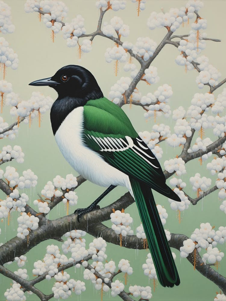 Ohara Koson Inspired Bird Painting Magpie 8