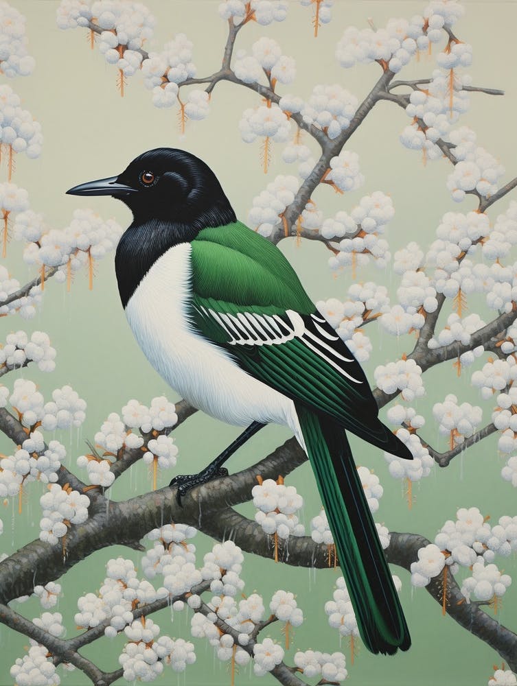 Ohara Koson Inspired Bird Painting Magpie 8
