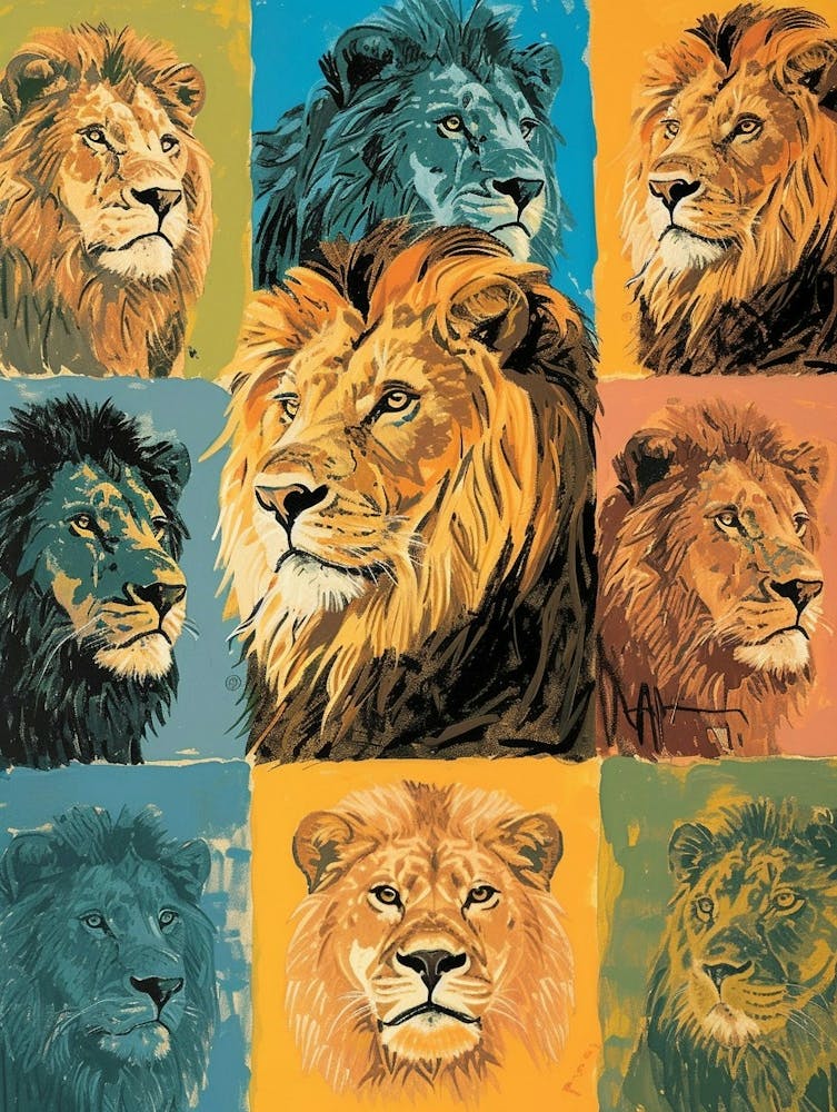 Asiatic Lion Lion In Different Seasons Fauvist Painting 1