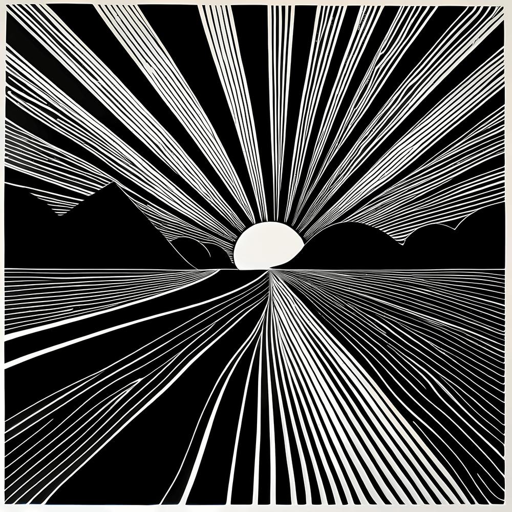 Linocut inspired Black and white Art of Sunrise