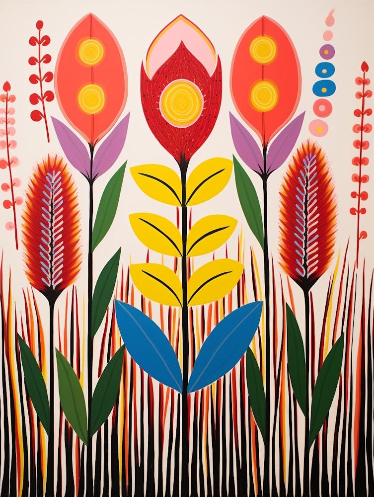 Flower Motif Painting Fountain Grass 1
