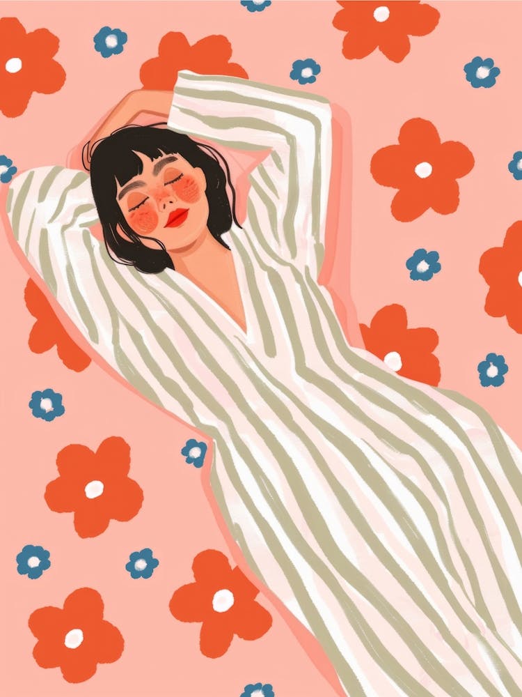 Woman Sleeping in the Meadow. Gouache Illustration