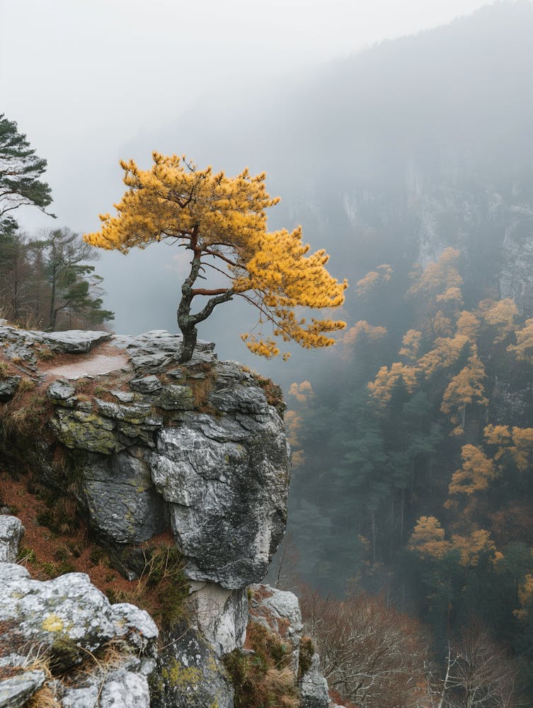 Arbre Solitaire Sur Une Falaise